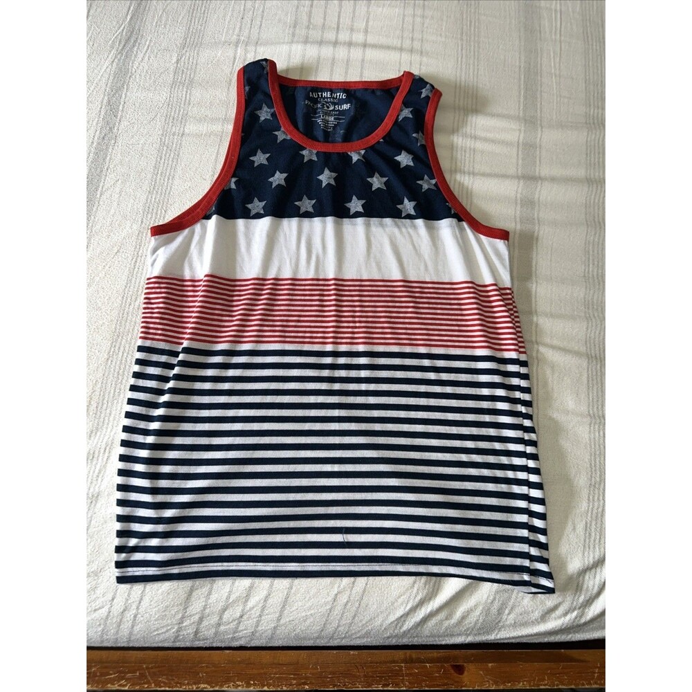 Pacific Surf Tank Top American Flag Large Chest 40" Red White Blue With Stars